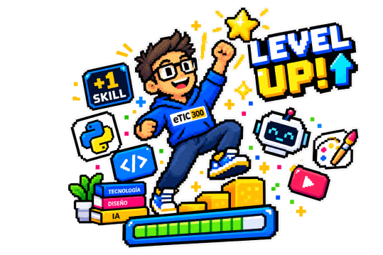 Dibujo de una persona subiendo de nivel similar a un juego pixelado